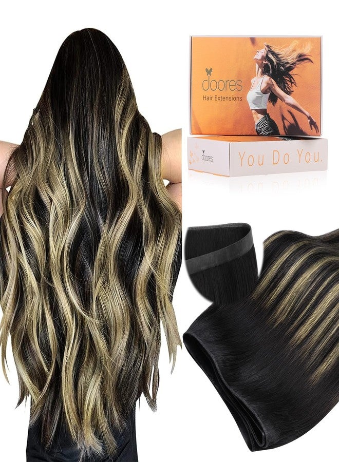 DOORES Weft Hair Extensions Human Hair Seamless Wide Tape, Natural Black to Light Blonde 18 Inch 50g, Invisible Genius Tape in Weft Extensions Remy - Image 1